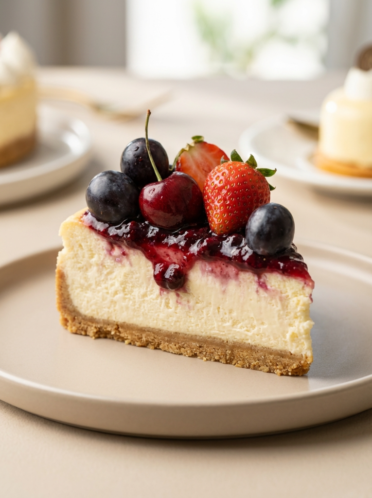 Cheesecake com frutas vermelhas frescas